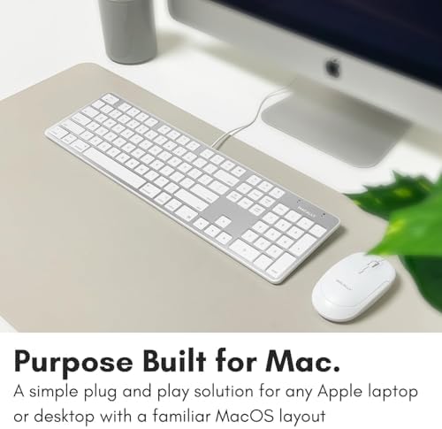 Enhance Your Workspace with the Macally Ultra-Slim USB Wired Keyboard – Full-Size Design & Number Keypad for Mac & Windows Devices, Elegant Silver Finish for Style and Durability