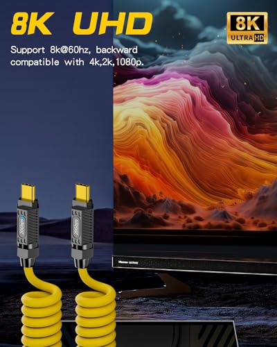 Premium Poyiccot Coiled USB C to USB C Cable – 140 W Power Delivery, 20 Gbps High-Speed Data Transfer, 8 K Video Output | Durable Spring Design for Tangle-Free Travel | Perfect for i Phones, Mac Books & More | 5 ft Length for Effortless Organization and Versatile Use