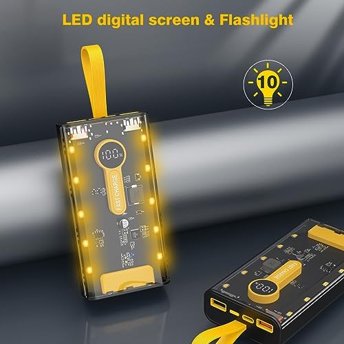 Ultimate 10,000 m Ah Portable Charger with Built-In Cables & LED Display – Fast Charging Power Bank for i Phone, Samsung & More – Essential Travel Companion with Integrated LED Lamp for On-the-Go Power Solutions