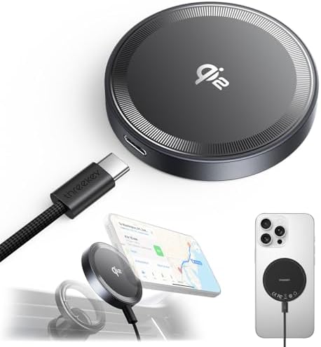 THREEKEY Mag Safe Wireless Charger – 15 W Qi2 Fast Charging Pad with Dual-Sided Magnetic Grip for i Phone 12-16 Series & Galaxy S25 Ultra – Includes 5 FT USB-C Cable – Sleek White Design for Effortless Power and Enhanced Compatibility