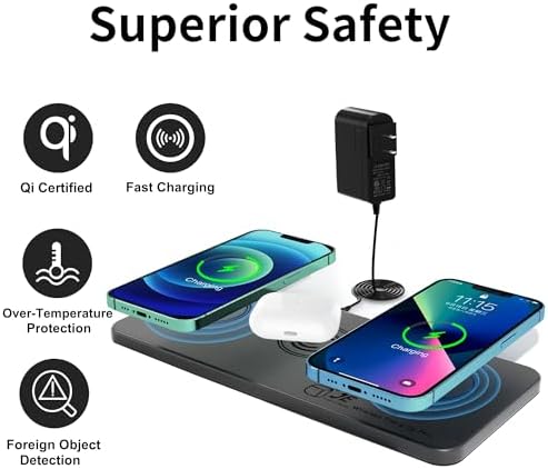Elevate Your Charging Experience with the Advanced 3-in-1 Wireless Charging Pad – 15 W Fast Charging Station for i Phone 15/14/13/12 Pro/Max/Plus & Air Pods – Qi-Certified Multi-Device Power Hub for Streamlined Efficiency and Modern Aesthetics