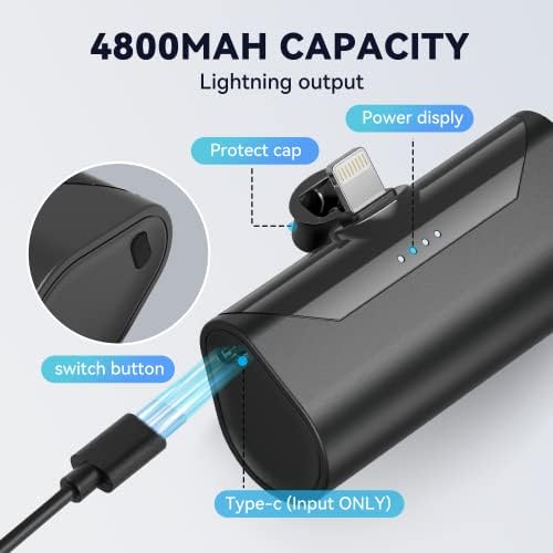 Ultra-Compact 5000 m Ah Power Bank with Built-in USB C Cable for i Phone 15 Pro Max – Reliable Portable Charger for i Phone 14/13, Samsung, Google, and More – Fast Charging Solution for On-the-Go Power Needs (Black)