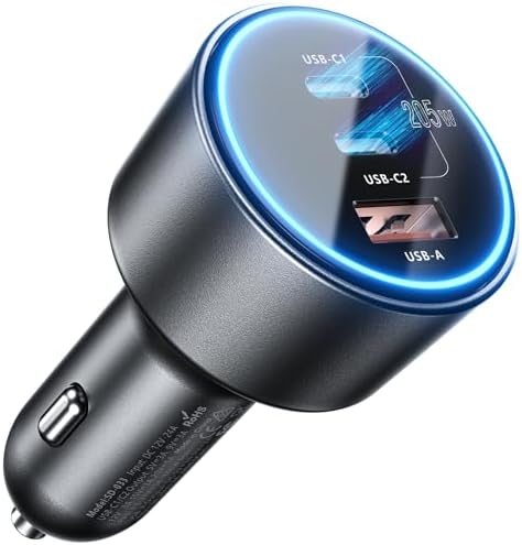 SCHUGS 205 W Ultra-Fast 3-Port Car Charger – USB C PD3.1 & QC5.0 Compatible for i Phone 16, Samsung S25 & Mac Book – Versatile 12 V-24 V Truck Charger with LED Indicator & Six Safety Protections for Enhanced Charging Efficiency and Device Safety