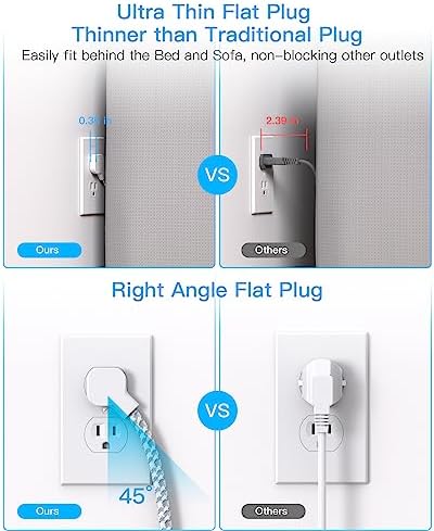 HANYCONY 10 Ft Ultra Thin Flat Extension Cord with 4 AC Outlets & 4 USB Ports (2 USB-C) – Wall-Mountable Power Strip & Desk Charging Station for Seamless Office, Dorm, and Travel Connectivity – Superior Surge Protection & Space-Saving Design