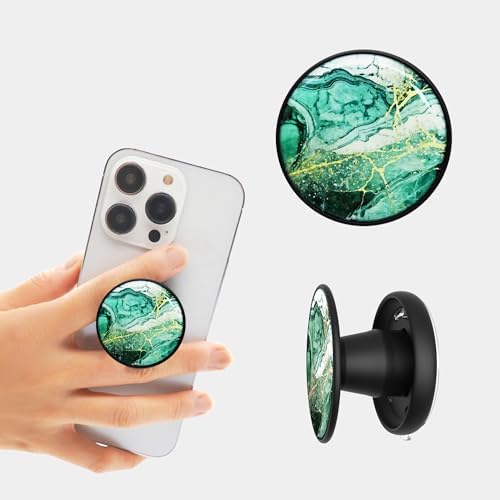 Elevate Your Mobile Experience with the Marble Green One-Touch Phone Grip & Expanding Kickstand – Ultimate Comfort, Wireless Charging Compatibility, and Durable Adhesive for Reliable Performance