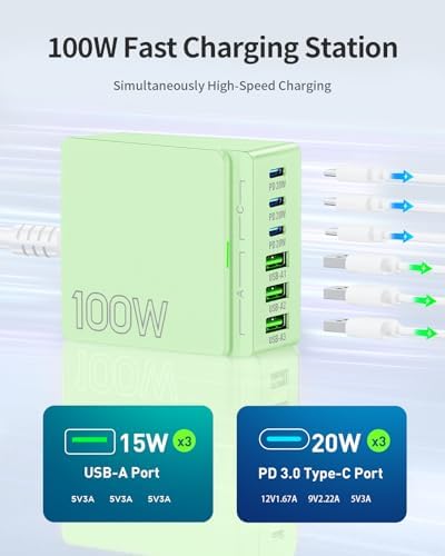 Revolutionize Your Charging Routine with the 100 W Ga N 6-Port USB C & A Power Station – Ultimate Fast Charging Hub for i Phone, i Pad, Samsung, and Android Devices – Compact Cube Design with Smart Power Management for Efficient Multi-Device Charging Solutions