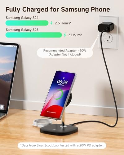 Detachable Magnetic Charging Station for Samsung Galaxy S25/S24/S23/S22/Z Flip7/Z Fold7 & i Phone 16/15/14/13/12 – Fast Wireless Charger with Mag Safe Compatibility, Compact Design for Home & On-the-Go Convenience, Swan Scout 506 SM