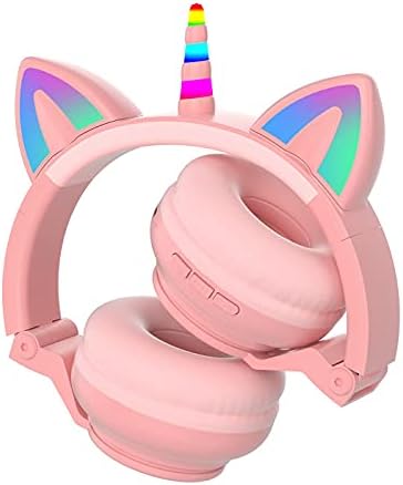 Enchanting Unicorn Wireless Headphones for Kids – Stylish Pink Foldable Design with Light-Up Features, Perfect for Tablets and Toddlers – Superior Sound Quality and Comfort for Magical Listening Adventures – Durable, Adjustable, Tangle-Free Fun for Every Little Girl
