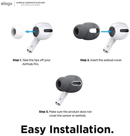 Enhance Your Audio Experience with elago’s Patented Air Pods Pro Ear Tips – 6 Pairs in Dark Grey for Ultimate Comfort and Fit – Anti-Slip Design with Integrated Covers, Compatible with Charging Case, Available in Large, Medium, and Small Sizes for Personalized Listening – Perfect for Audiophiles Seeking Quality and Convenience