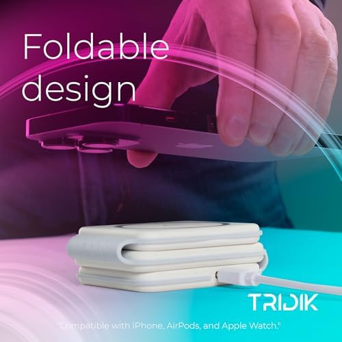 3-in-1 Wireless Charging Station – 15 W Fast Magnetic Charger for i Phone, Apple Watch & Air Pods – Foldable Travel Design with 20 W Adapter – TRIDIK Enhanced Portability & Efficiency – Ultimate Convenience for Modern Tech Users