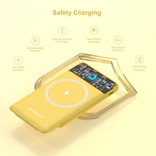 Magnetic Wireless Power Bank for i Phone 16/15/14/13/12 | 5000 m Ah Fast Charging Battery Pack with USB-C Cable | Ultra-Slim & Lightweight Design for Easy Portability | Advanced Safety Features for Reliable On-the-Go Power Solutions