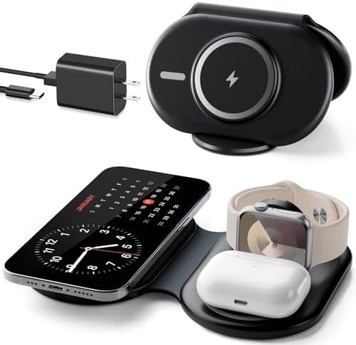 Revolutionize Your Charging Experience: 2025 Portable Wireless Mag-Safe 3-in-1 Charger for i Phone 12-16 Pro Max, Apple Watch & Air Pods – Fast, Travel-Friendly, Enhanced Magnetic Alignment for Effortless Power on the Go