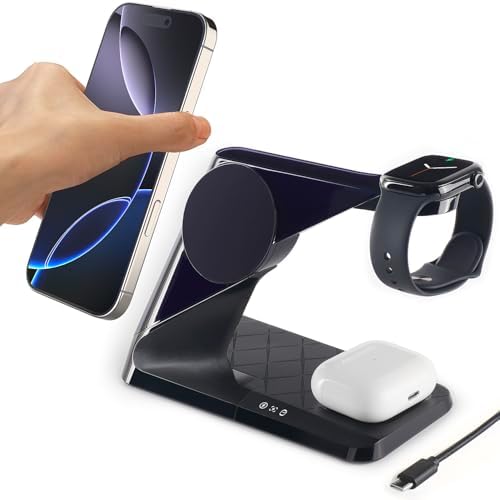 All-in-One Wireless Charging Hub for Apple Devices – Fast Mag-Safe Charger Stand for i Phone 16/15/14/13/12 Series, Air Pods & Apple Watch – Streamlined Design for Home & Office Efficiency