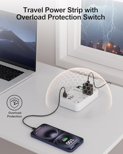 International Travel Power Adapter with 6 USB Ports and 4 AC Outlets – Versatile Plug Converter for European Destinations Including UK, France, Italy, and Germany – Compact 3 ft Extension Cord with Surge Protection for Enhanced Device Safety and Charging Efficiency