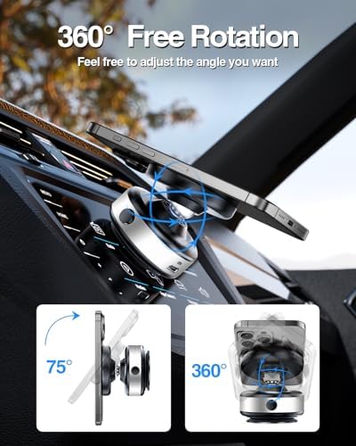 Electric Magnetic Car Phone Holder, 360 Rotation Vacuum Suction Cellphone Mount Foldable Car Mount Stand for iPhone12-16,Mirror/Glass/Screen/Smooth Surface (Not Charge Phone) – Enhanced Compatibility and Speed