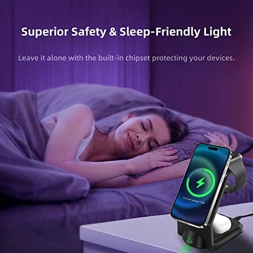 Magnetic 3-in-1 Wireless Charging Station for Apple Devices – Fast, Efficient Charger for i Phone 15/14 Pro Max, Apple Watch Ultra/8/se/7/6/5/4/3/2, and Air Pods – Compact Design with Enhanced Compatibility and Safety Features