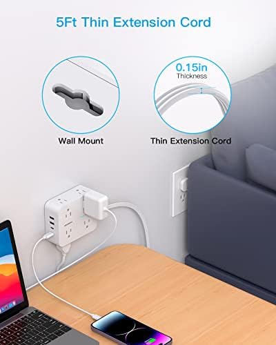 HANYCONY 15 Ft Extension Cord Power Strip with 8 AC Outlets & 4 USB Ports (2 USB-C) – 1080 J Surge Protector for Enhanced Safety, Wall Mountable Desk Charging Station for Home Office & College Dorm Essentials