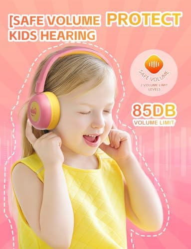 Safe Sound Bluetooth Headphones for Kids – Lightweight Wireless Earphones with 85 d B Volume Limiting for Toddler Hearing Protection – Ideal Twistable Design for School, Travel, and Home Use – Premium Audio Quality with Built-in Microphone for Clear Communication