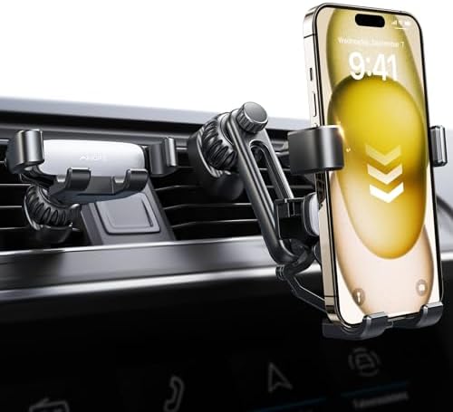AINOPE 2024 Gravity Car Phone Holder Mount – Secure & Stylish Air Vent Accessory for i Phone 16 Pro Max, 15, 14, 13 – Effortless One-Handed Operation with Adjustable Clips – Enhanced Safety & Compatibility for Modern Drivers