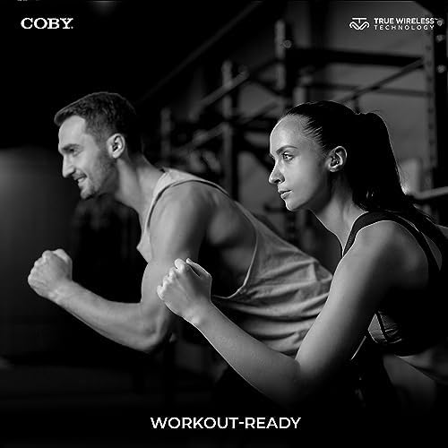 Coby Pro Fitness True Wireless Earbuds with Charging Case – Premium Sweat-Resistant Design, Noise Isolation, and HD Audio for Optimal Workout Performance – 15-Hour Playtime, Auto-Pairing, and Hands-Free Calling with Siri/Google Compatibility in Sleek Black – Your Ultimate Fitness Audio Companion