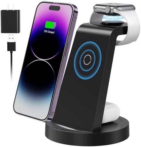 All-in-One 3-in-1 Wireless Charging Station for Apple Devices – Fast Charger Dock for i Phone 11-16 Pro Max, Apple Watch & Air Pods – Sleek, Compact Design with Enhanced Compatibility and Speed for Effortless Power Management