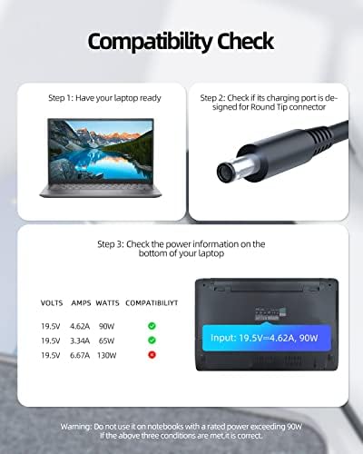 High-Performance 90 W & 65 W AC Power Adapter for Dell Inspiron 7706, 3280, 7700, 7506 2-in-1 Laptops – Fast Charging, Superior Safety, and Universal Compatibility Power Supply Cord