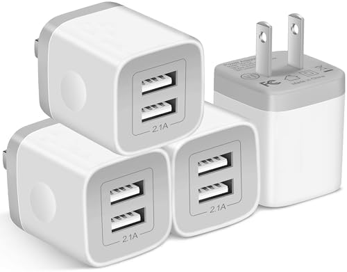 Fast Charging Dual Port USB Wall Charger 4-Pack – 2.1 A Power Adapter for i Phone 14, Samsung, Android Devices – Compact & Reliable Charging Block for Home and Travel – Enhanced Compatibility for Busy Lifestyles