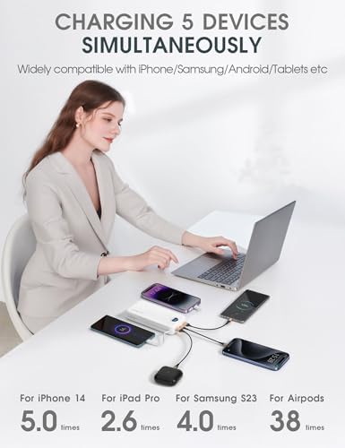 Ultra-Fast Portable Phone Charger with 12000 m Ah Capacity – All-in-One Power Bank with Integrated Cables, Wall Plug, and LED Display for i Phone, i Pad, Samsung – Essential Travel Companion for Uninterrupted Connectivity