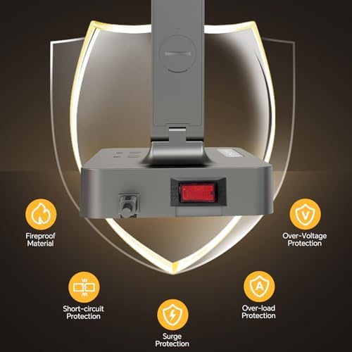 Versatile Power Strip Lamp with USB Charging: 2 AC Outlets, 1 USB-A & 1 Type-C Port, Adjustable Brightness Desk Lamp for Home Office & Dorm Room, 5 ft Extension Cord with Surge Protection for Ultimate Device Safety