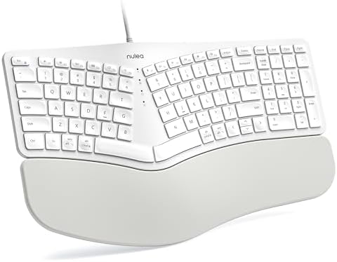 Nulea RT05 C Wired Ergonomic Split Keyboard with Cushioned Wrist Rest – Ultimate Comfort and Adjustable Tilt for Windows/Mac Users, Plug-and-Play USB Corded Design for Enhanced Typing Efficiency and Reduced Strain