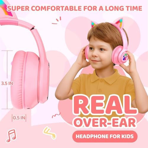 MIDOLA Cat Ear Bluetooth 5.3 Wireless Headphones for Kids – 60-Hour Playtime, Fun LED Illumination, Travel-Friendly Foldable Design with Integrated Microphone – Ideal for Music, Gaming, and Movies on the Move in Stylish Blue