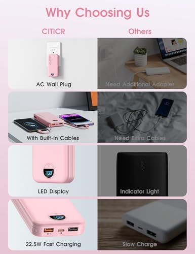 Ultra-Fast Portable Phone Charger with 12000 m Ah Capacity – All-in-One Power Bank with Integrated Cables, Wall Plug, and LED Display for i Phone, i Pad, Samsung – Essential Travel Companion for Uninterrupted Connectivity