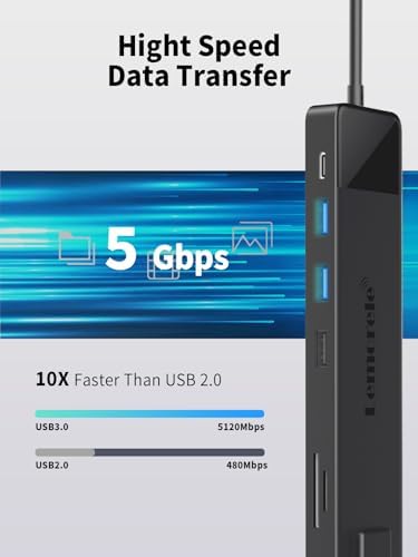 Lemorele 10-in-1 USB C Hub Adapter for Mac Book Pro & Air – Ultimate Multiport Solution with 4 K HDMI, Gigabit Ethernet, 100 W Power Delivery & Fast USB 3.0 Transfer – Perfect for Windows, i Pad & More – Unmatched Connectivity & Speed for Professionals