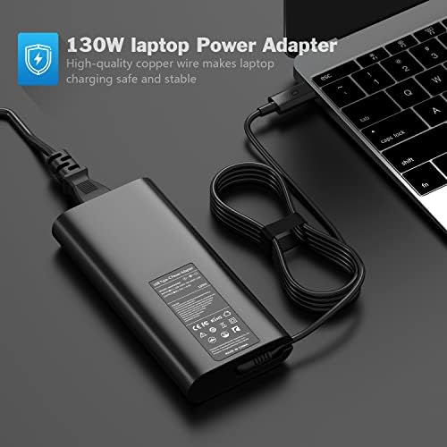 High-Power 130 W USB-C Charger for Dell Laptops – Fast Charge Your XPS 15, 17, Precision & Latitude Models with Ultimate Compatibility and Safety Assurance, Includes Power Supply Cord for Efficient Recharging