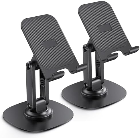 OMOTON Cell Phone Stand for Desk, 2 Pack Adjustable Foldable Phone Holder, 360 Swivel Mobile Stand Fit for iPhone 15 14 13 12 11 Pro Max and All Smart Phones, White & White – Enhanced Compatibility and Speed