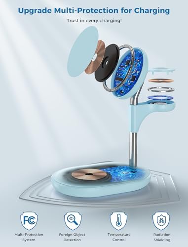 All-in-One Wireless Charging Station for Apple Devices – 15 W Fast Qi-Certified Mag-Safe Charger for i Phone 16, 15, 14, 13, 12, Apple Watch & Air Pods – Adjustable Viewing Angle, Ideal Gift for Women – Enhance Your Charging Efficiency and Style