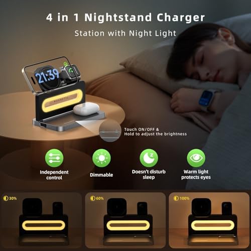 Revolutionize Your Charging Experience with the 3 in 1 Foldable Wireless Charging Station for Apple Devices – Mag Safe-Compatible Dock for i Phone 12-16, Apple Watch, and Air Pods with Built-in Night Light for Effortless Convenience and Speed