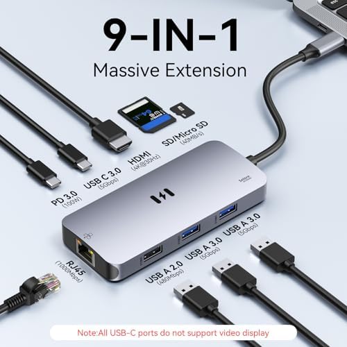 Ultimate 9-in-1 USB C Adapter for Mac Book Pro/Air – Versatile Dongle with 3 USB Ports, HDMI, RJ45 Ethernet, 100 W PD Charging, and SD/TF Card Reader – Unmatched Compatibility for Mac, Dell XPS, and Lenovo Think Pad – Boost Your Productivity and Streamline Your Workspace