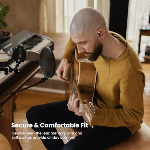 BASN Bsinger Professional Dual Driver In-Ear Monitor Headphones – Hi-Fi Sound Quality Earbuds with Built-in Mic for Musicians and Drummers (Black, 2-Pin) – Superior Comfort and Durability for Live Performances
