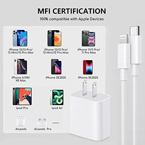 Premium Apple MFi Certified 3-Pack i Phone Charger Set with PD Type C Quick Wall Block and 6 FT Fast Charging USB C to Lightning Cable – Ultimate Speed and Compatibility for i Phone 14/13/12/Pro/Max/11/XR/SE 2022 and i Pads, Perfect for Home or Travel Use