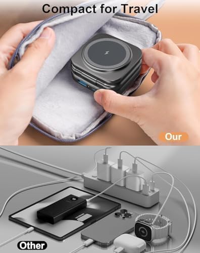 Revolutionize Your Charging Experience with AC Island 5-in-1 Portable Travel Wireless Charger – Fast 15 W Magnetic Stand for i Phone 16/15/14/13, Apple Watch & Air Pods, Includes 35 W Adapter, Ideal for On-the-Go Lifestyle and Enhanced Compatibility