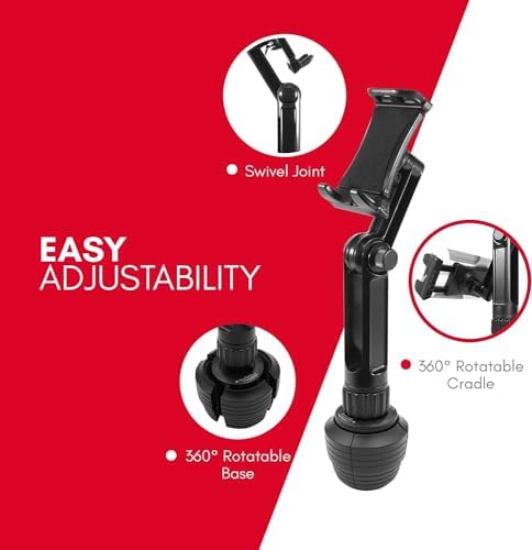 Macally Heavy-Duty Cup Holder Tablet Mount – Versatile i Pad and Tablet Holder for Cars, Trucks & Vehicles – Adjustable Design for 3.5″ to 8″ Devices with Case – 360-Degree Rotation for Optimal Viewing – Effortless Installation for Enhanced Road Safety and Hands-Free Use