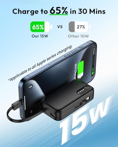 Compact 5000 m Ah Dual Power Bank Set with Integrated Cables – Ultra-Slim Fast Charging Portable Chargers for i Phone & Android | Stylish Travel Power Solutions in Black & Pink for Effortless Energy on the Move