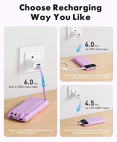 Sleek 10,000 m Ah Multi-Device Portable Charger with Built-In Cables – High-Speed 3 A Power Bank for i Phone, Samsung, Pixel, LG, Moto, i Pad – Ultimate Travel Essential with 6 Outputs for Effortless Charging on the Go