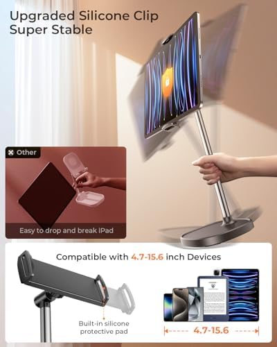 DIMONCOAT Versatile Height Adjustable Tablet Stand – Ergonomic 360° Rotating Holder for i Pad Pro, Kindle & More – Optimal Viewing for Work & Leisure, Compatible with 4.7″ to 15.6″ Devices – Enhance Comfort & Productivity