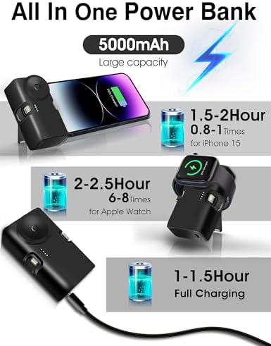 Compact 20 W Mini Fast Charging Power Bank for Apple Devices and Samsung – 5000 m Ah Travel-Ready USB-C Power Bank with Foldable Design for Enhanced Portability and Speed – Perfect for i Phone 15 Series and Apple Watch Users Seeking Reliable On-the-Go Charging Solutions