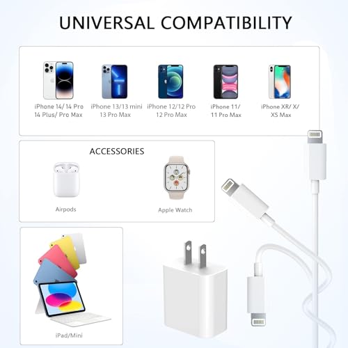 Rapid Charge 3-Pack USB C i Phone Charger Block Set – MFi Certified Lightning Cable for i Phone 14 Pro Max/14 Plus/13/12/11/XS/XR/X/8/7/SE – Compact Fast Charging Solutions for Effortless Device Power-Up and Portability