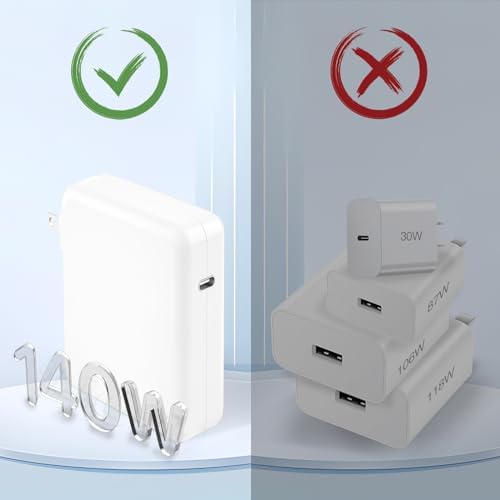 Versatile 140 W USB-C Power Adapter for Mac Book Pro & Air – Fast Charging Solution for All USB-C Devices | 6.6 ft USB-C to C Cable Included | High-Efficiency Design with Overload & Heat Protection | Ideal for Mac Book Pro 16″, 15″, 14″, 13″ Models & i Pad Pro | Unmatched Performance with 99% Efficiency & Wide Compatibility | Safe Charging for Laptops, Tablets, & Smartphones
