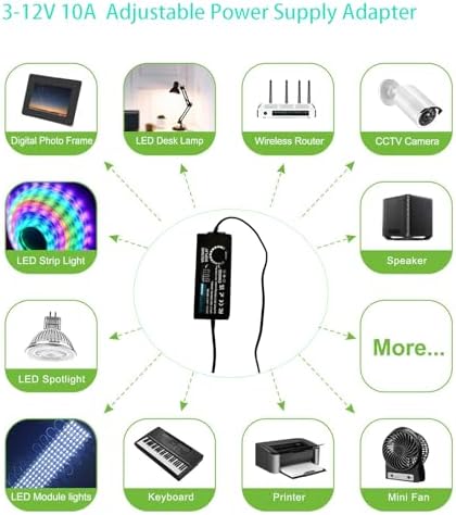 Versatile 120 W Universal AC to DC Power Adapter – Adjustable 3 V to 12 V, 10 A Output with 14 Interchangeable Tips & Polarity Converter for Seamless Compatibility with LED Strip Lights, Printers, CCTV Cameras, and More – Ultimate Efficiency and Durability Ensured