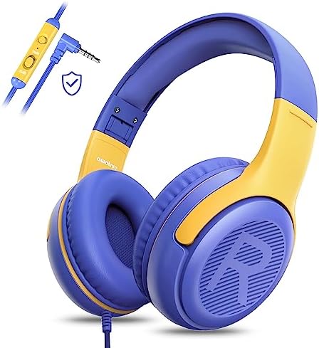 Premium Volume-Limiting Kids Wired Headphones with Microphone – Ultimate Hearing Protection at 85/94 d B – Foldable On-Ear Design for Effortless Travel – Perfect for Learning, Gaming, and Entertainment – Universal 3.5 mm Compatibility for All Devices
